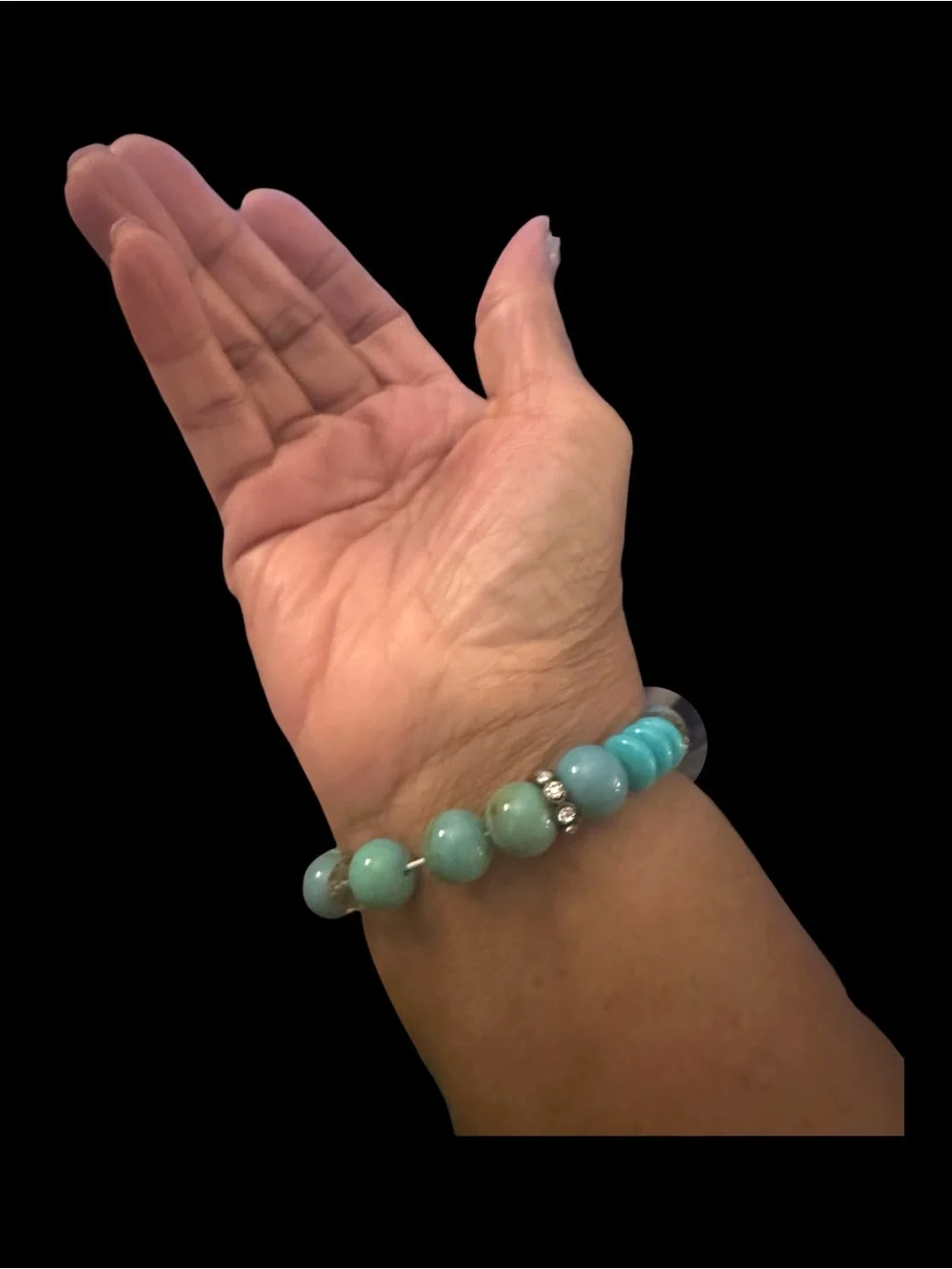 Faux Turquoise Beaded Stretch Bracelet with Crystal Accents